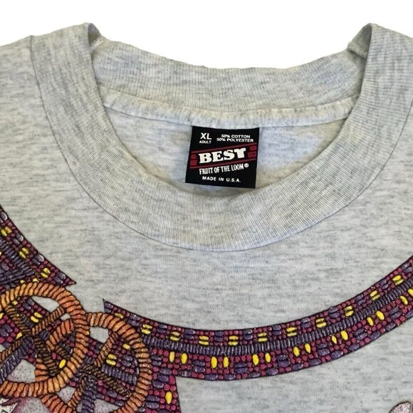 Vtg 90s Native American Feather Dreamcatcher Bear Paw Puffy Paint Glitter Shirt - Picture 3 of 11